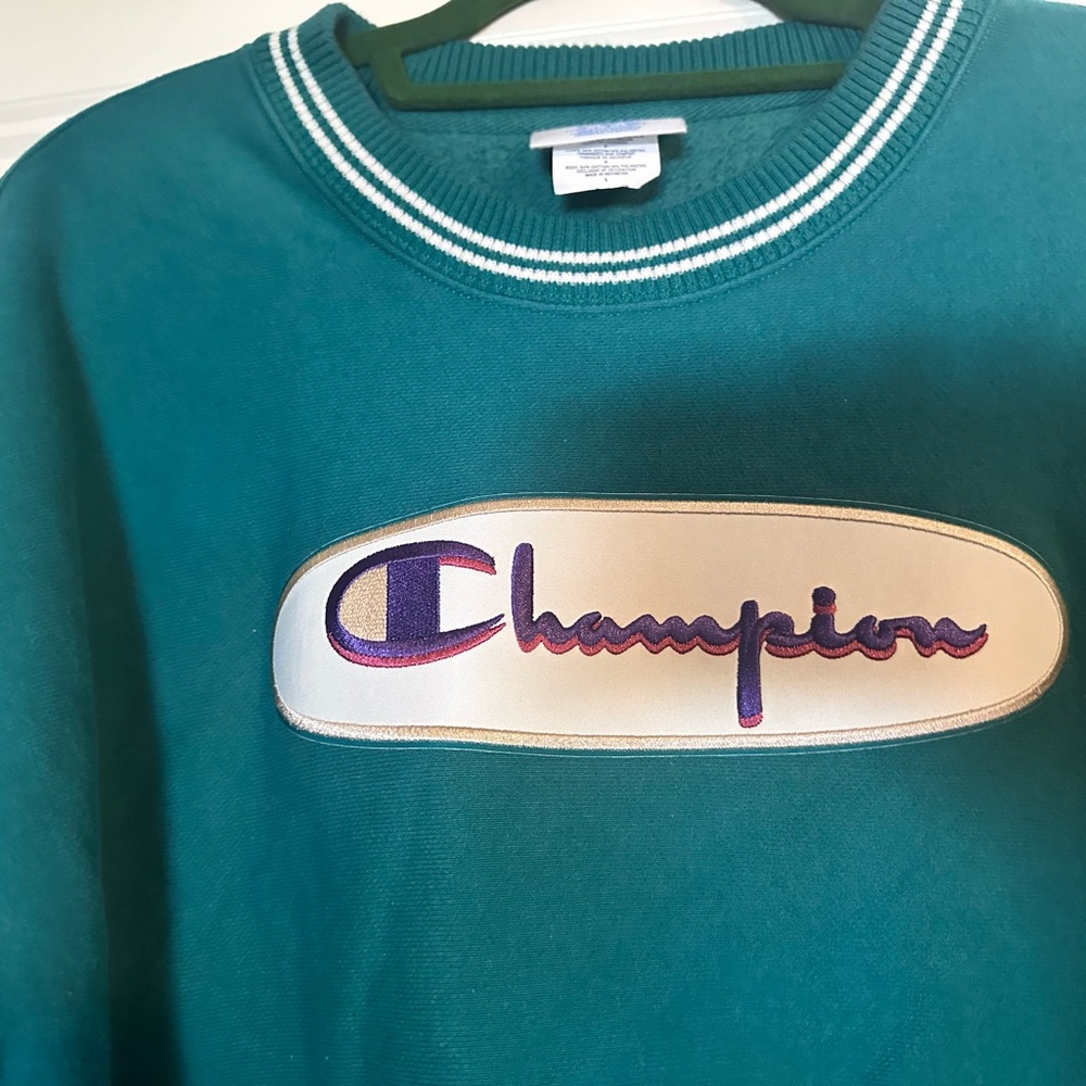 Champion Teal Crewneck Sweater with Logo